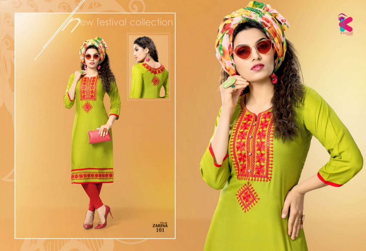 Zarina Vol-9 Embroidered Rayon Kersom Kurtis Zarina Vol-9 Embroidered Rayon Kersom Kurtis